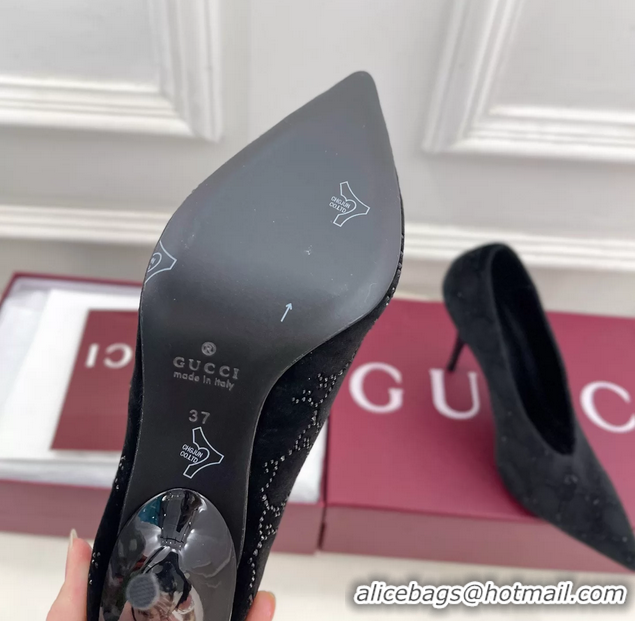 Lower Price Gucci Crystal GG Black Velvet High Heeled Pumps 105MM 6050408