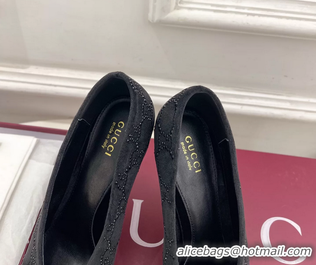 Lower Price Gucci Crystal GG Black Velvet High Heeled Pumps 105MM 6050408
