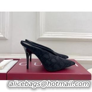 Classic Hot Gucci Crystal GG Black Velvet High Heeled Mules 105MM 6050408