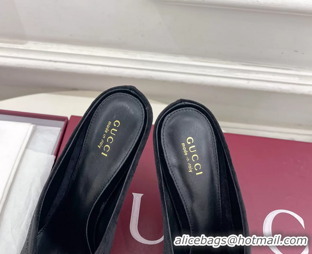 Classic Hot Gucci Crystal GG Black Velvet High Heeled Mules 105MM 6050408