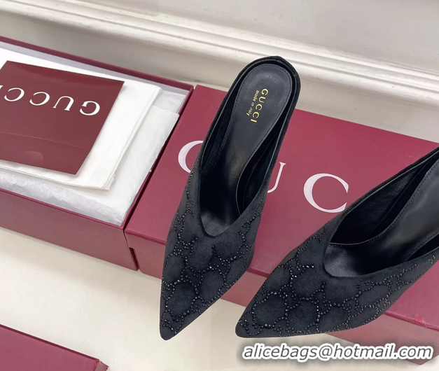 Classic Hot Gucci Crystal GG Black Velvet High Heeled Mules 105MM 6050408