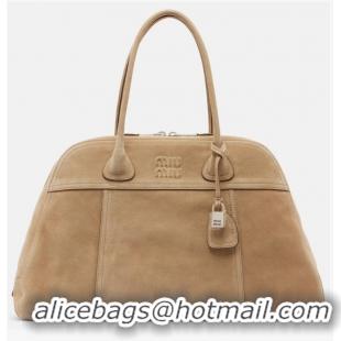 Super Quality Miu Miu Vivant Large Suede Bowling Bag 97356 Beige