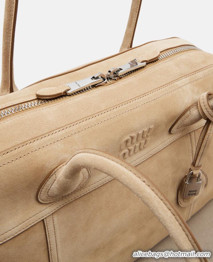 Super Quality Miu Miu Vivant Large Suede Bowling Bag 97356 Beige