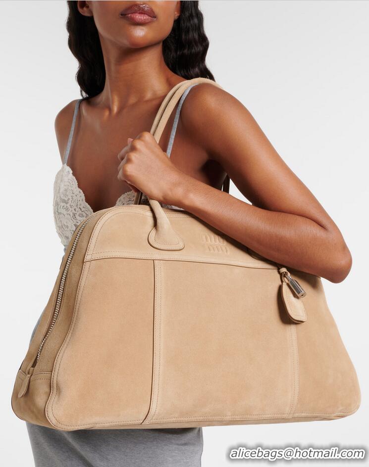 Super Quality Miu Miu Vivant Large Suede Bowling Bag 97356 Beige