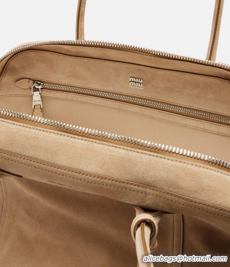 Super Quality Miu Miu Vivant Large Suede Bowling Bag 97356 Beige