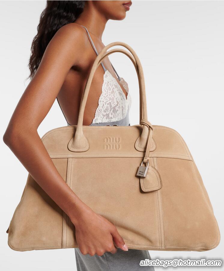Super Quality Miu Miu Vivant Large Suede Bowling Bag 97356 Beige
