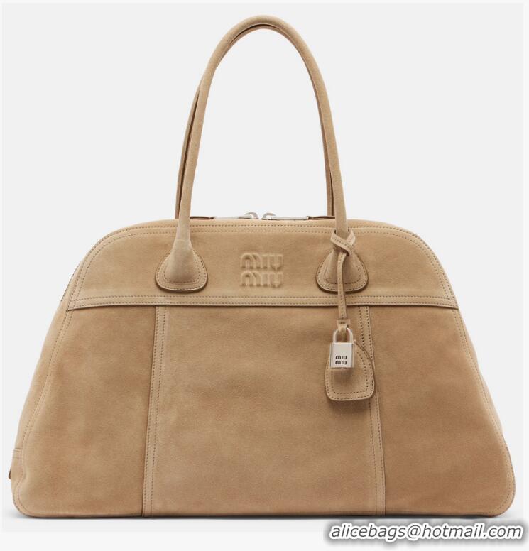 Super Quality Miu Miu Vivant Large Suede Bowling Bag 97356 Beige