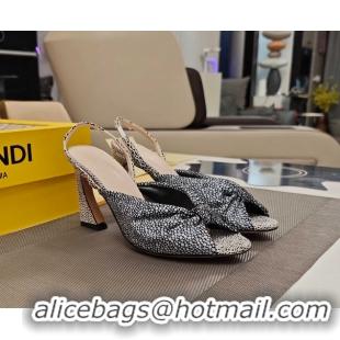Classic Fendi Arco Black White Printed Leather High Heeled Slingback Slides Sandals 85MM 6050501