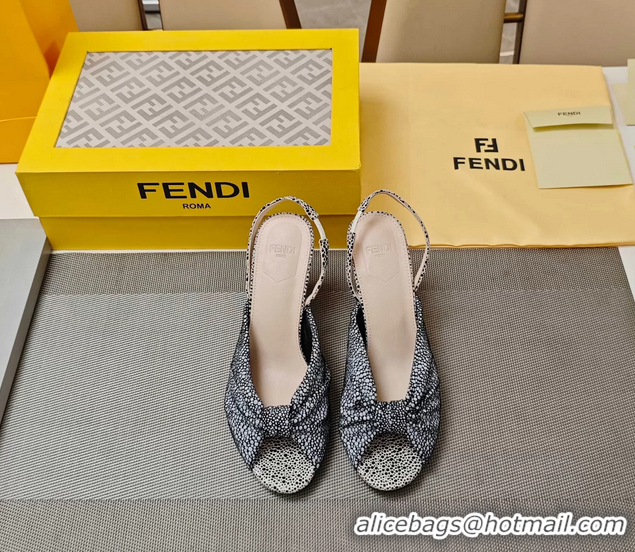 Classic Fendi Arco Black White Printed Leather High Heeled Slingback Slides Sandals 85MM 6050501