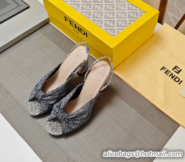 Classic Fendi Arco Black White Printed Leather High Heeled Slingback Slides Sandals 85MM 6050501