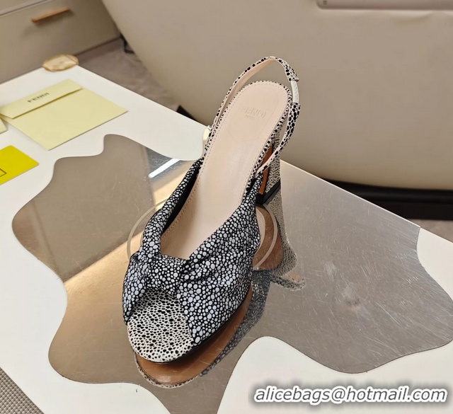 Classic Fendi Arco Black White Printed Leather High Heeled Slingback Slides Sandals 85MM 6050501