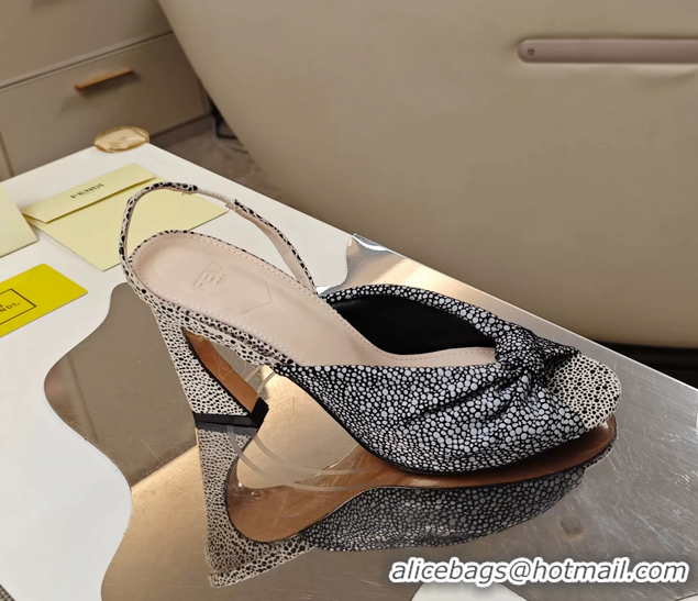 Classic Fendi Arco Black White Printed Leather High Heeled Slingback Slides Sandals 85MM 6050501