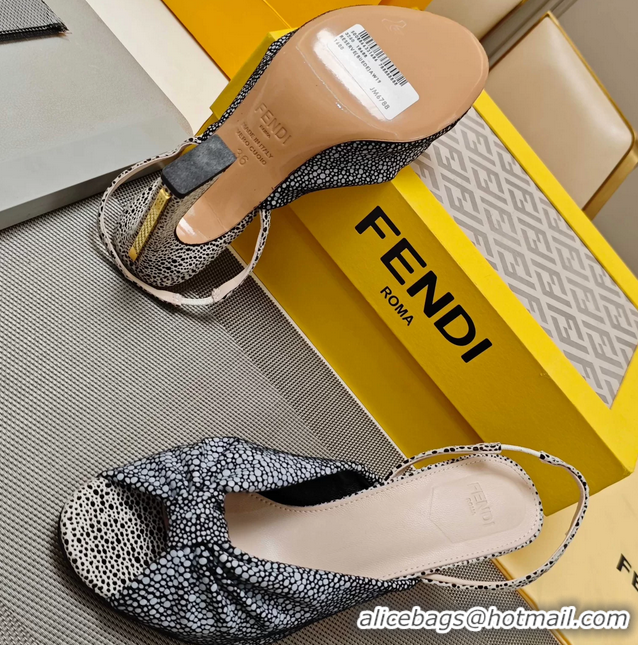 Classic Fendi Arco Black White Printed Leather High Heeled Slingback Slides Sandals 85MM 6050501