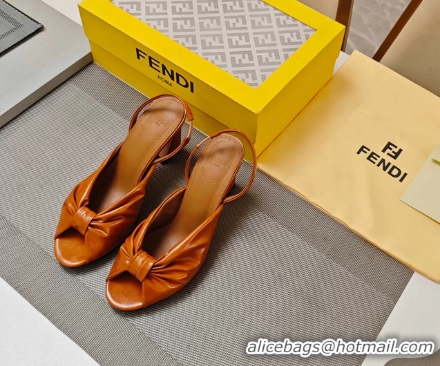 Stylish Fendi Arco Brown Leather High Heeled Slingback Slides Sandals 85MM 6050501