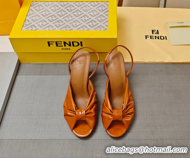 Stylish Fendi Arco Brown Leather High Heeled Slingback Slides Sandals 85MM 6050501