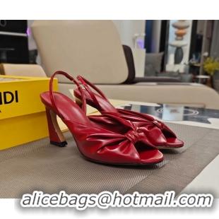 Best Grade Fendi Arco Red Leather High Heeled Slingback Slides Sandals 85MM 6050501