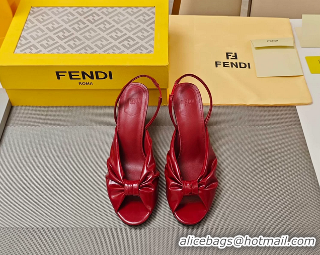 Best Grade Fendi Arco Red Leather High Heeled Slingback Slides Sandals 85MM 6050501