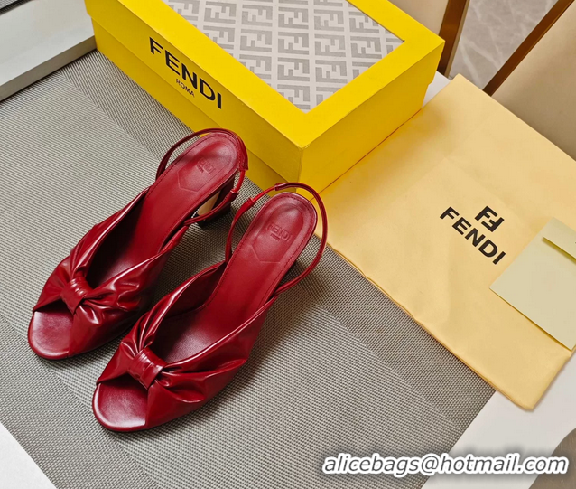 Best Grade Fendi Arco Red Leather High Heeled Slingback Slides Sandals 85MM 6050501