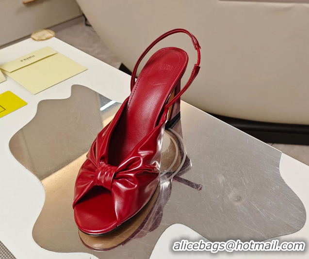 Best Grade Fendi Arco Red Leather High Heeled Slingback Slides Sandals 85MM 6050501