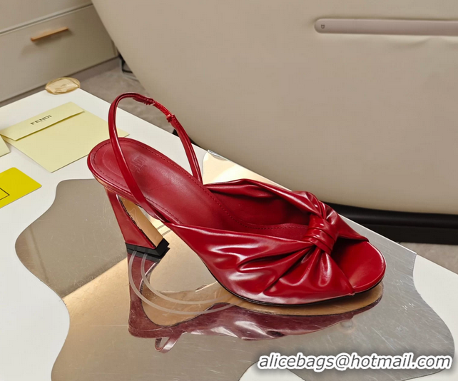 Best Grade Fendi Arco Red Leather High Heeled Slingback Slides Sandals 85MM 6050501