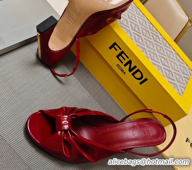 Best Grade Fendi Arco Red Leather High Heeled Slingback Slides Sandals 85MM 6050501