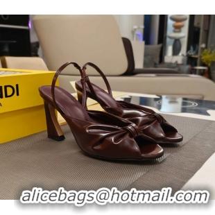 Good Quality Fendi Arco Burgundy Leather High Heeled Slingback Slides Sandals 85MM 6050501