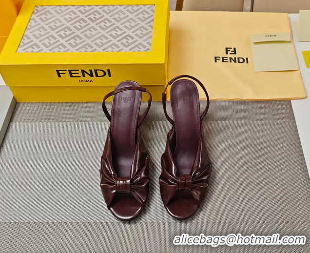 Good Quality Fendi Arco Burgundy Leather High Heeled Slingback Slides Sandals 85MM 6050501
