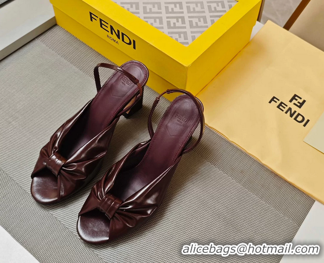 Good Quality Fendi Arco Burgundy Leather High Heeled Slingback Slides Sandals 85MM 6050501