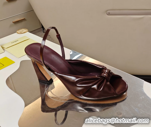 Good Quality Fendi Arco Burgundy Leather High Heeled Slingback Slides Sandals 85MM 6050501