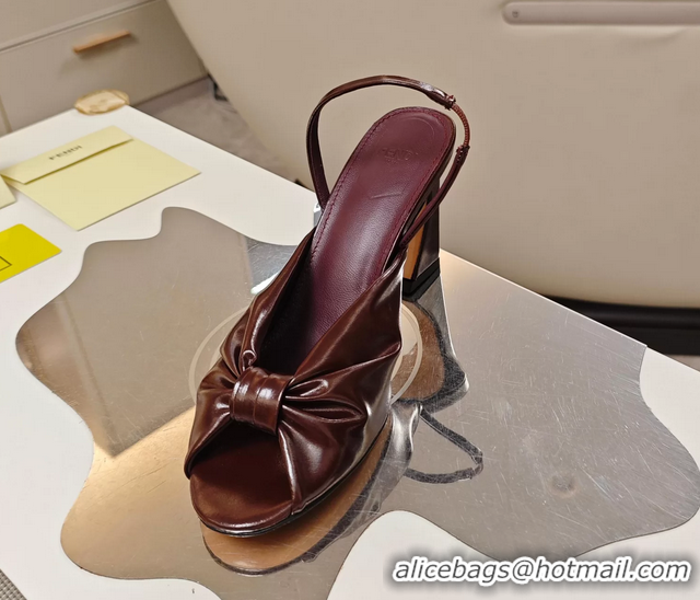 Good Quality Fendi Arco Burgundy Leather High Heeled Slingback Slides Sandals 85MM 6050501
