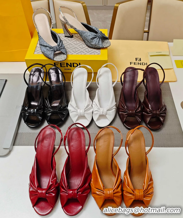 Good Quality Fendi Arco Burgundy Leather High Heeled Slingback Slides Sandals 85MM 6050501