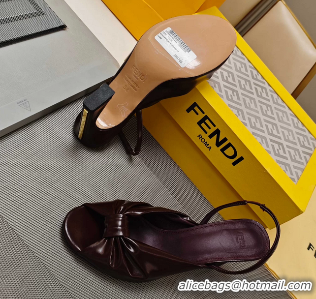 Good Quality Fendi Arco Burgundy Leather High Heeled Slingback Slides Sandals 85MM 6050501