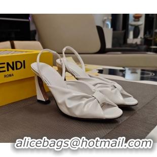 Discount Fendi Arco White Leather High Heeled Slingback Slides Sandals 85MM 6050501