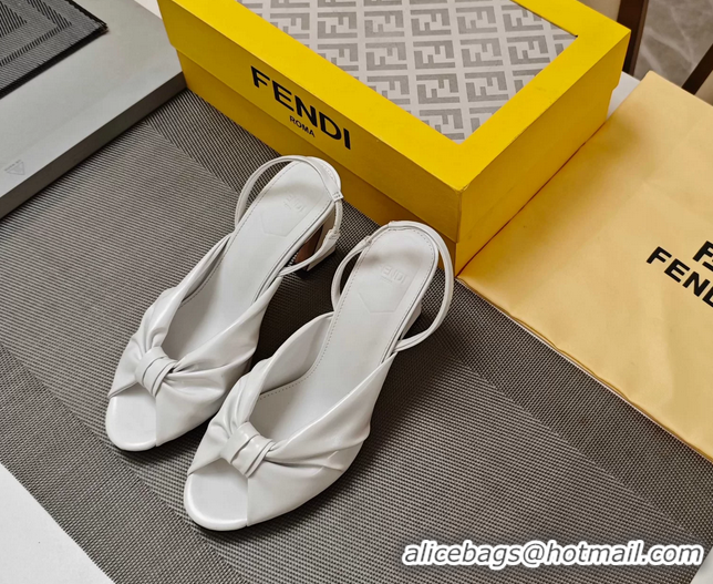 Discount Fendi Arco White Leather High Heeled Slingback Slides Sandals 85MM 6050501