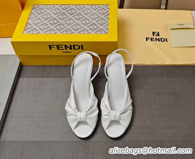Discount Fendi Arco White Leather High Heeled Slingback Slides Sandals 85MM 6050501