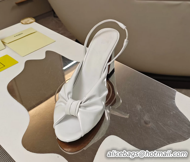 Discount Fendi Arco White Leather High Heeled Slingback Slides Sandals 85MM 6050501