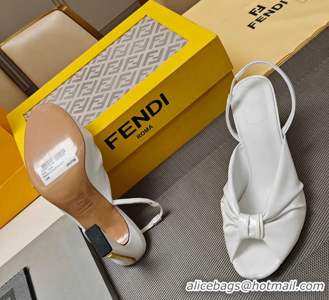 Discount Fendi Arco White Leather High Heeled Slingback Slides Sandals 85MM 6050501