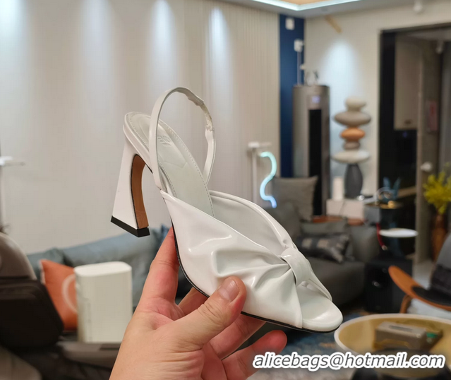 Discount Fendi Arco White Leather High Heeled Slingback Slides Sandals 85MM 6050501