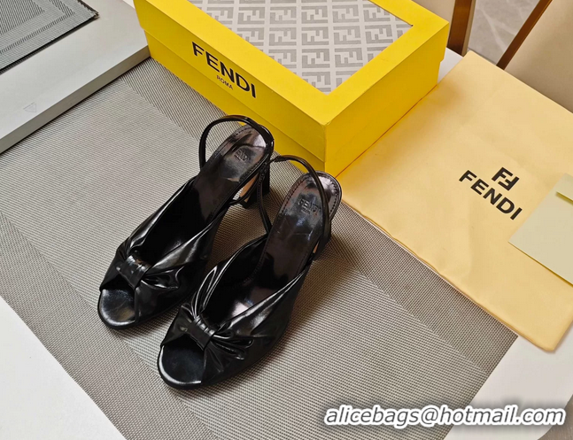 Perfect Fendi Arco Black Leather High Heeled Slingback Slides Sandals 85MM 6050501