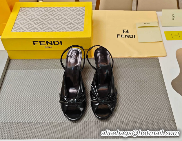 Perfect Fendi Arco Black Leather High Heeled Slingback Slides Sandals 85MM 6050501