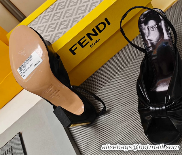 Perfect Fendi Arco Black Leather High Heeled Slingback Slides Sandals 85MM 6050501