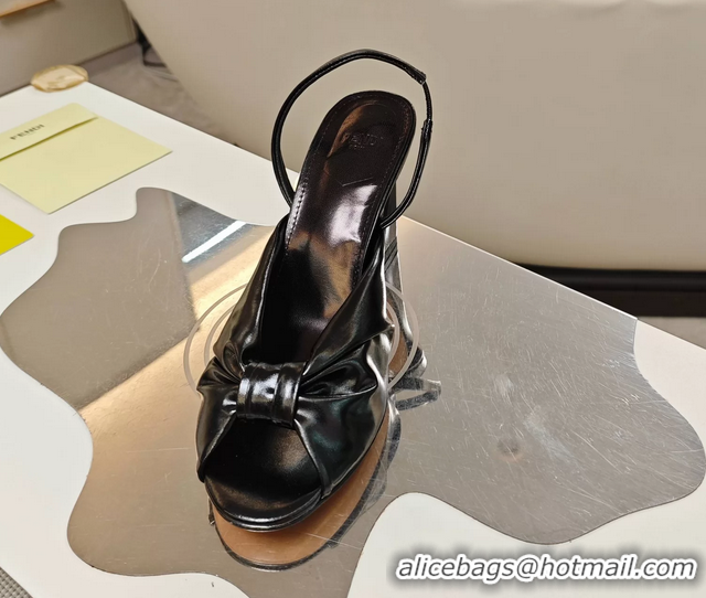 Perfect Fendi Arco Black Leather High Heeled Slingback Slides Sandals 85MM 6050501