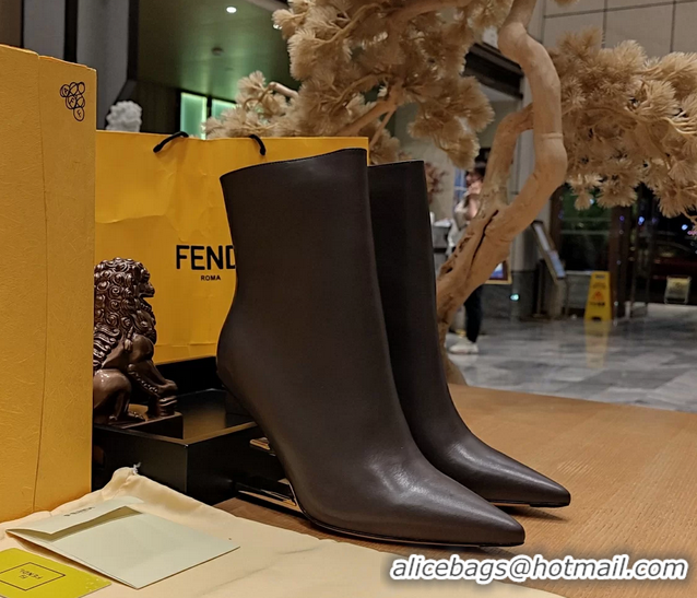 Discount Fendi First Heeled Wedge Ankle Boot Dark Brown Calfskin Leather 90MM 6050601