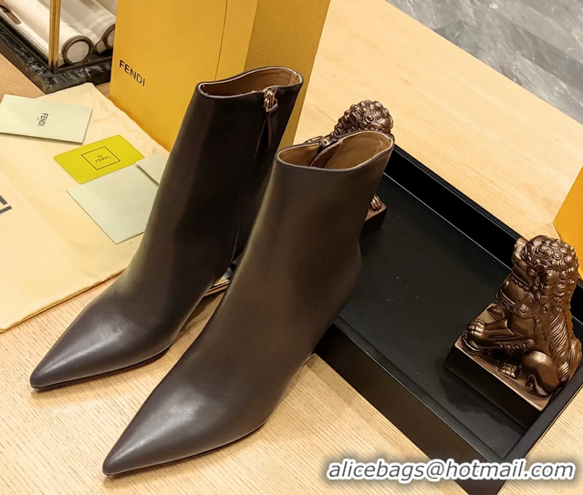 Discount Fendi First Heeled Wedge Ankle Boot Dark Brown Calfskin Leather 90MM 6050601