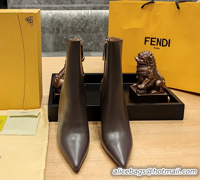 Discount Fendi First Heeled Wedge Ankle Boot Dark Brown Calfskin Leather 90MM 6050601