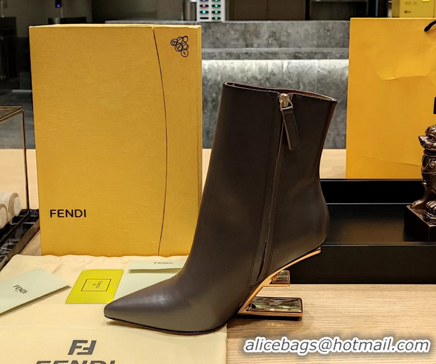 Discount Fendi First Heeled Wedge Ankle Boot Dark Brown Calfskin Leather 90MM 6050601