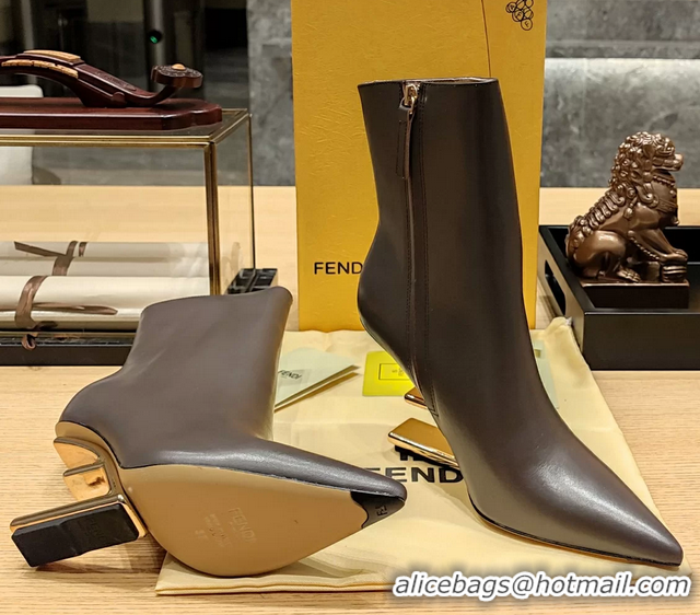 Discount Fendi First Heeled Wedge Ankle Boot Dark Brown Calfskin Leather 90MM 6050601