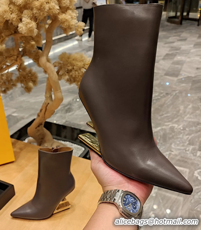 Discount Fendi First Heeled Wedge Ankle Boot Dark Brown Calfskin Leather 90MM 6050601
