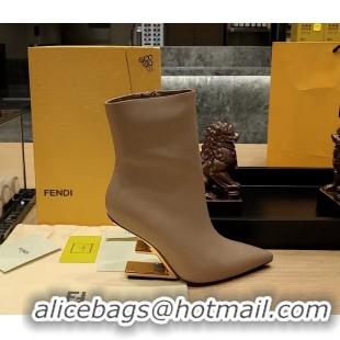 Low Cost Fendi First Heeled Wedge Ankle Boot Beige Calfskin Leather 90MM 6050501