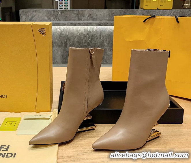 Low Cost Fendi First Heeled Wedge Ankle Boot Beige Calfskin Leather 90MM 6050501